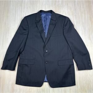 Andrew Fezza Black Pin Striped 100% Worsted Wool Two Button Blazer Jacket 44R